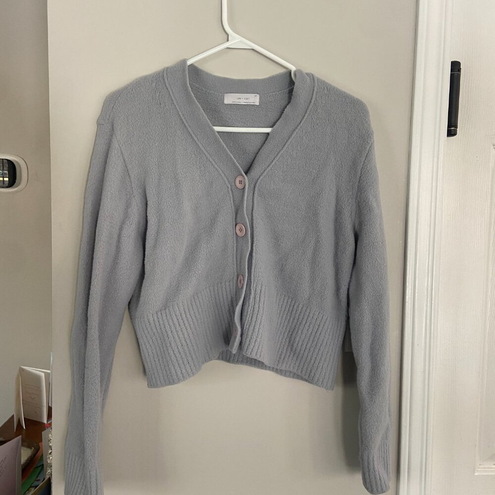Oak + Fort Cropped Baby Blue Cardigan